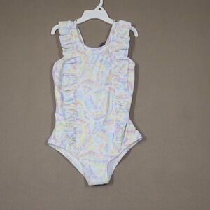 Nautica Big Girls Ruffle Trim Seashell Print One-Piece Swimsuit - Size Medium